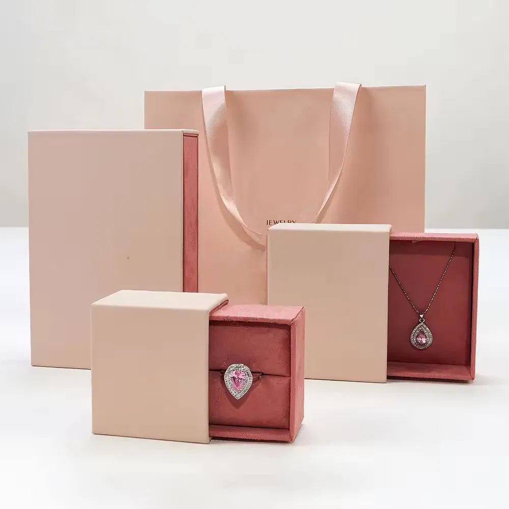 Commercio all'ingrosso di scatole per imballaggio di gioielli regalo con cursore per cassetti in carta con stampa di logo personalizzato