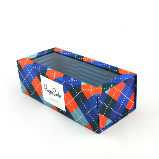 Confezione regalo UV con stampa a colori su doppio lato di lusso, confezione regalo magnetica pieghevole, scatola per calzini